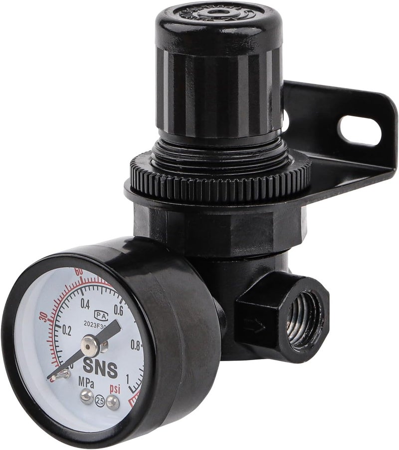 Sns Air Compressor Pressure Regulator With Bracket and Gauge Female Thread 1/4 NPT Adjustable R-N07BG - Image 1